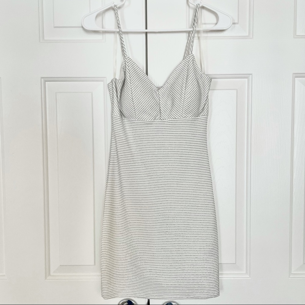 (S) White Strip Sparkle Dress